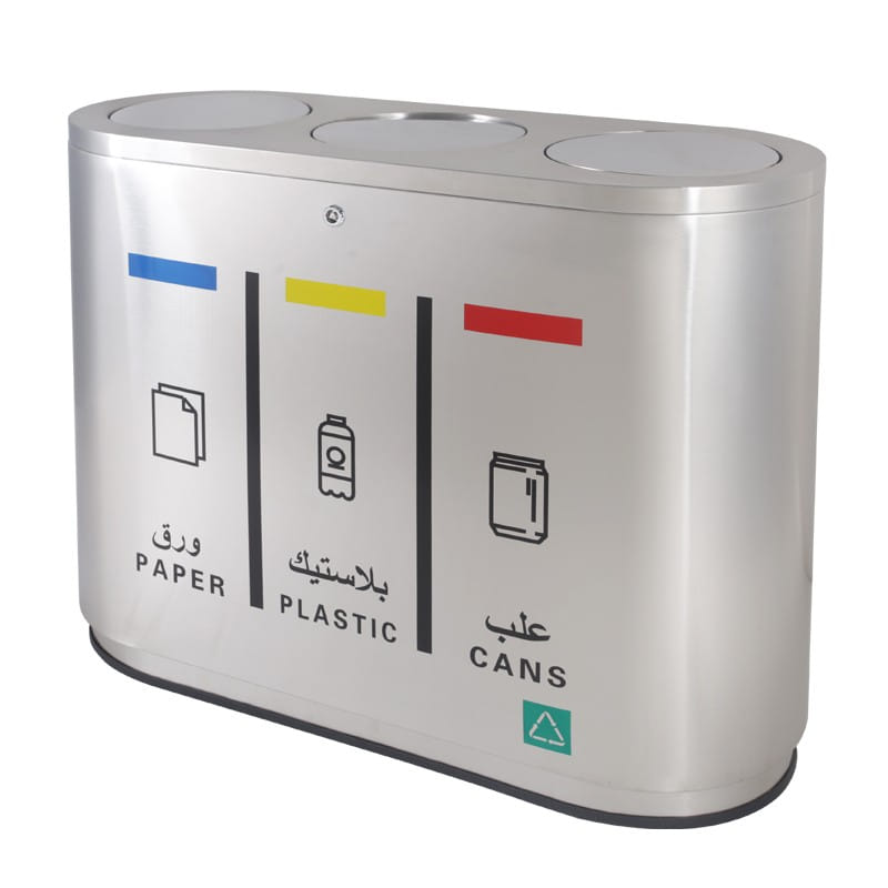 BX-A073 3-Compartment Flip-Lid Recycling Bin