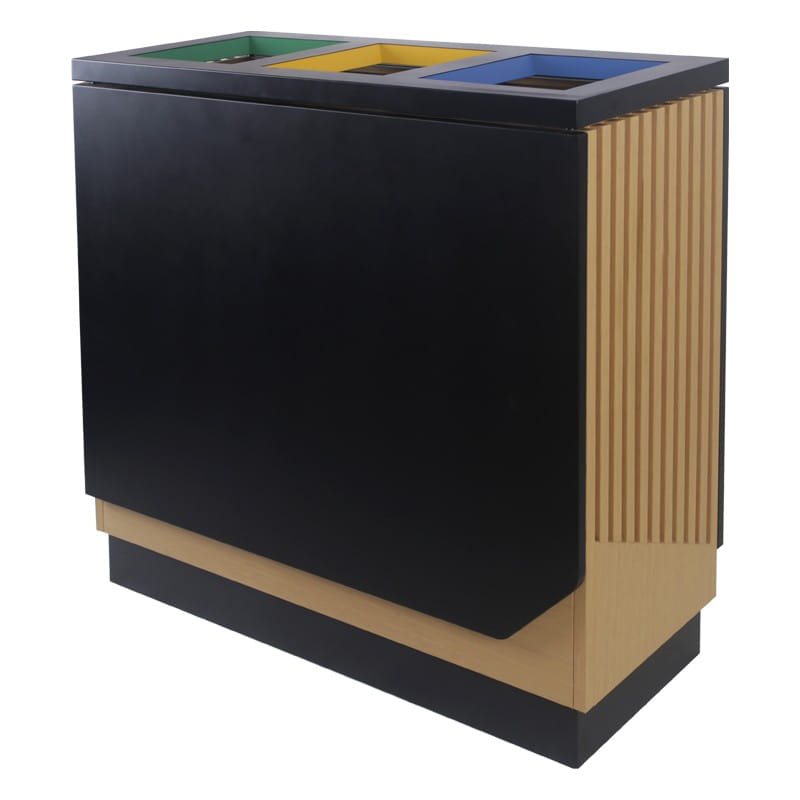 BX-D289 Wood-Grain 3-Compartment Recycling Bin