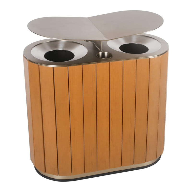 BX-D713 Outdoor 2-Stream Wood-Trim Bin with Ashtray