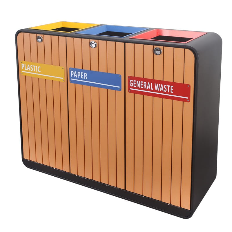 BX-H235 Steel & Wood 3-Stream Recycling Bin